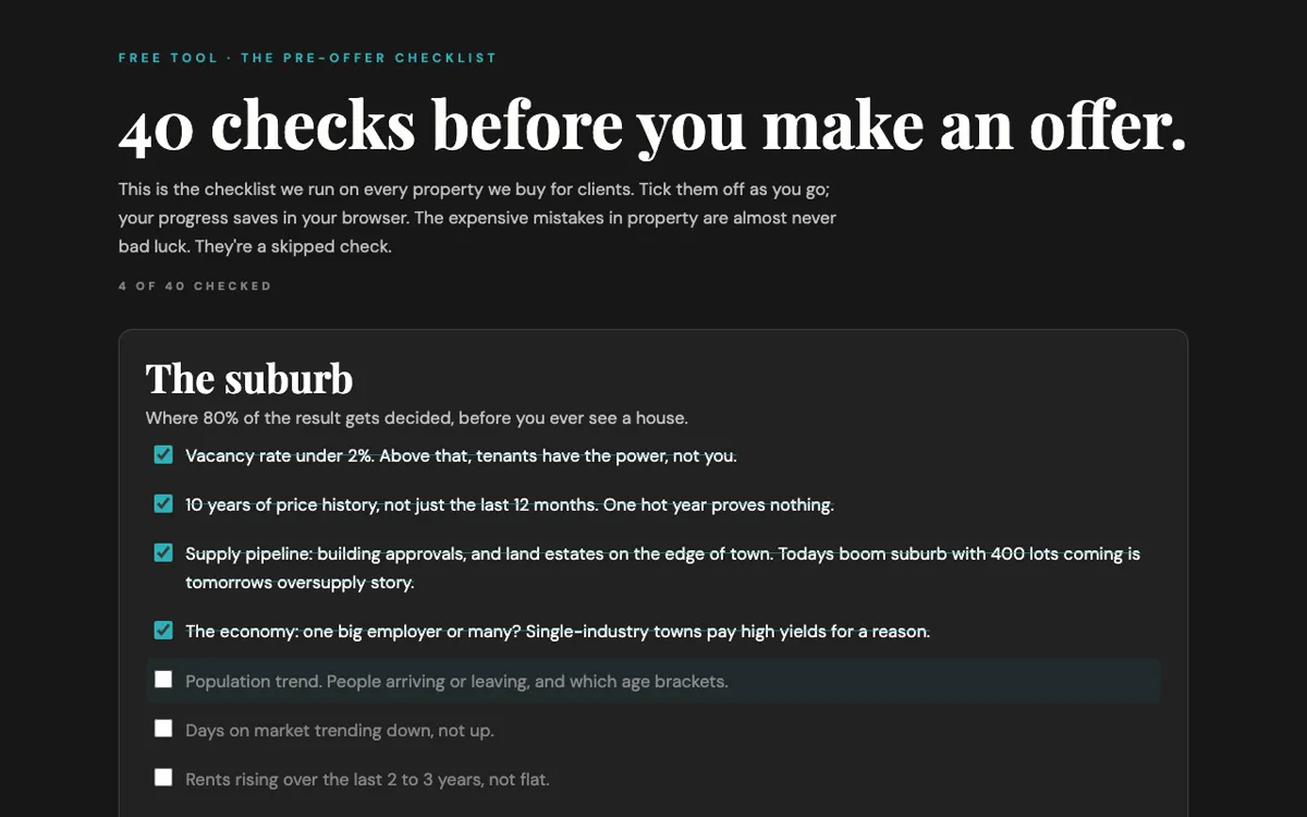 Screenshot of the 40-point due diligence checklist